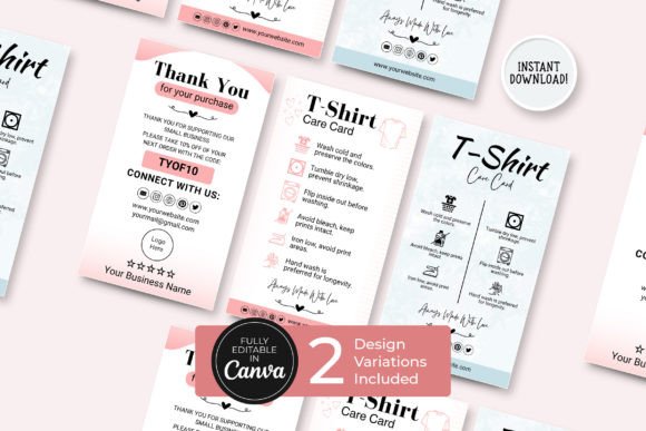 Editable T-Shirt Care Card Canva Template for Small Businesses