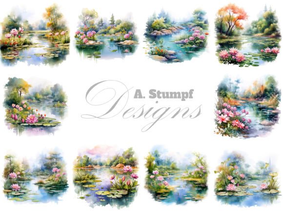 Floral Pond Clipart Nature Landscape Set: A Versatile Tool for Creative Professionals