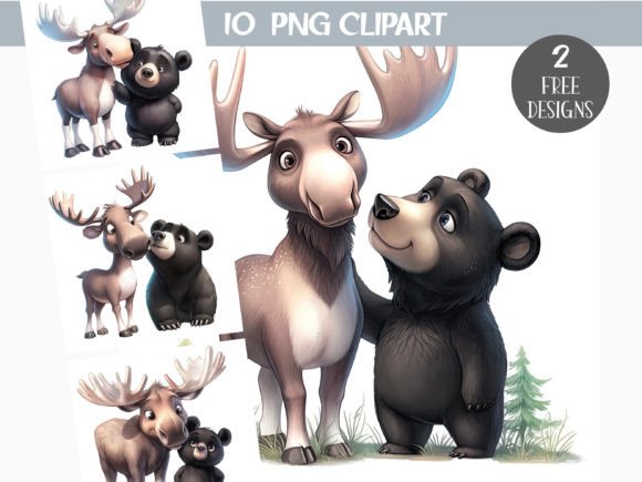 Moose and Bear PNG Image Bundle for Creative Projects