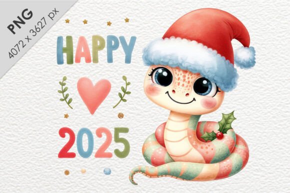 New Year Snake PNG Watercolor Clipart: A Festive Twist for 2025 Celebrations